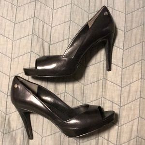 black calvin klein peep toe heels